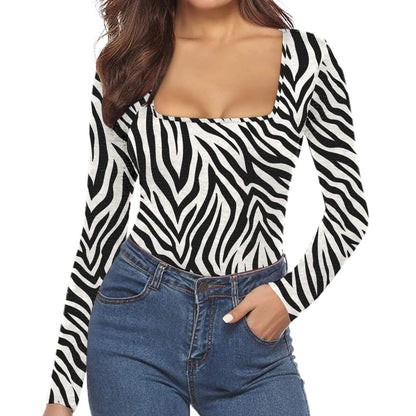 Women's Sexy Square Neck Bodysuit Long Sleeve Double Lined Shirt Tops