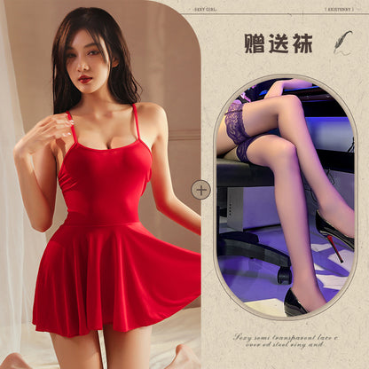 Sexy Nightdress Pure Desire Strap Sexy Sheer Plus Size Nightgown Cute Women's Backless Temptation Uniform