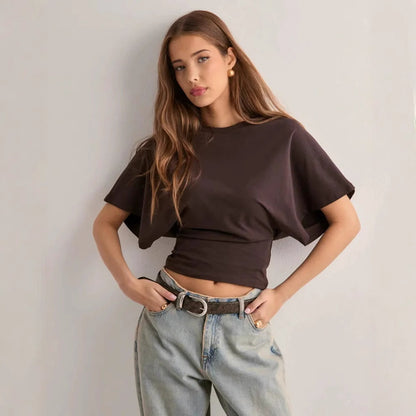 2025 Korean style design round neck pullover short sleeve T Women's Summer New Simple Versatile Solid Color Loose Top - Seldom Seen Styles