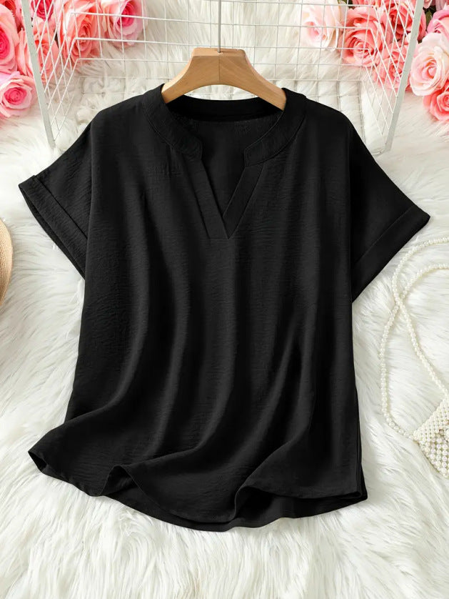 Women's Plain Shortsleeve Blouse, Casual Solid Color Top for Daily Wear, Ladies Clothes for All Seasons, Womenswear, Shirtswomen - Seldom Seen Styles