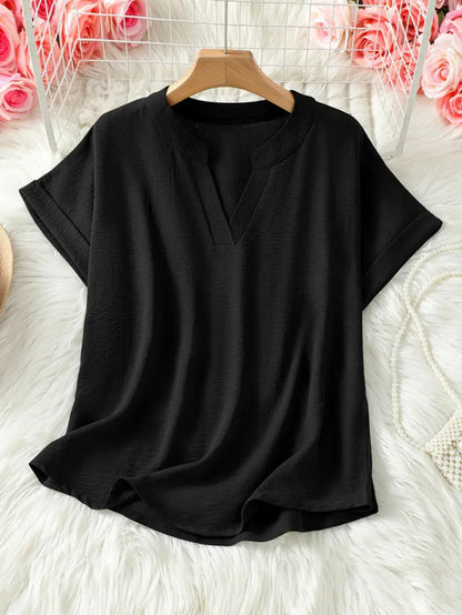 Women's Plain Shortsleeve Blouse, Casual Solid Color Top for Daily Wear, Ladies Clothes for All Seasons, Womenswear, Shirtswomen - Seldom Seen Styles
