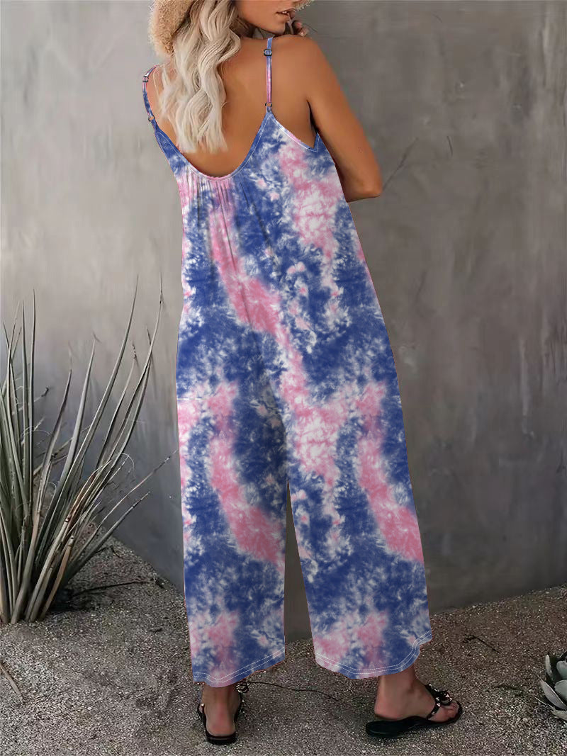 2025 Summer New Women's Casual Ladies' Strap Jumpsuit Pants New Printed Sleeveless Romper for Women