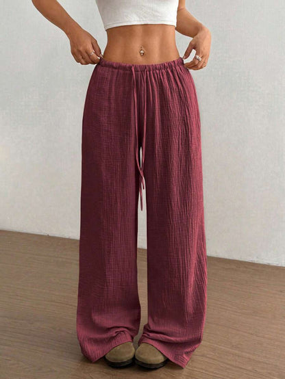Womens Cotton Linen Palazzo Pants Drawstring Elastic Waist Casual Wide Leg Trousers with Pockets - Seldom Seen Styles