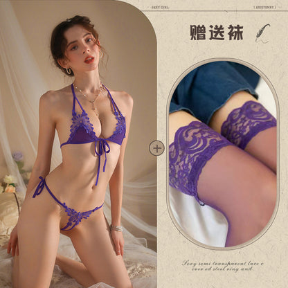 New Sexy Three-Piece Lingerie Set, No Need to Remove Bikini, Open Crotch, Tempting Plus Size Women's Set