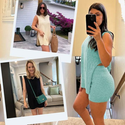 Women's 2 Piece Outfits Summer Knit Sweater Set Sleeveless Tunic Top Matching Shorts Trendy Beach Vacation Sets Loungesetwomen Suits Clothes Womenswear  Basic Beige - Seldom Seen Styles