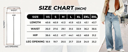 Women's 2025 Wide Leg Jeans Distress Mid Waist Denim Pants Vintage Y2K Trousers