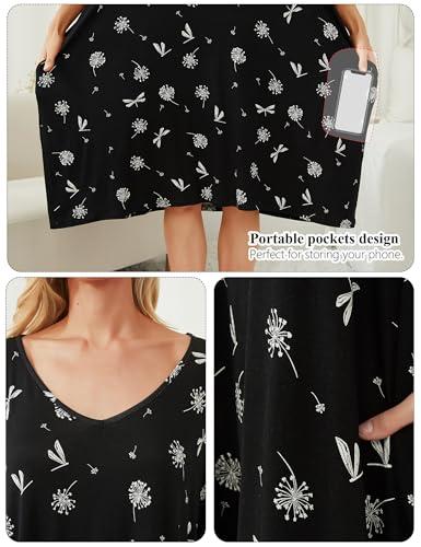 Plus Size Nightgown for Women V-Neck Sleep  Dress Pjs Lounge Short Sleeves Sleepwear With Pocket Fit S-5XL Pajamas Elastic Loungewear Breathable Fabric - Seldom Seen Styles