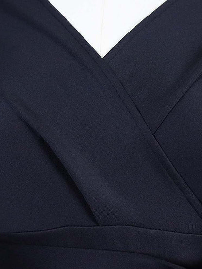 Bowknot Lace-Up Solid Color V-Neck Midi Dresses