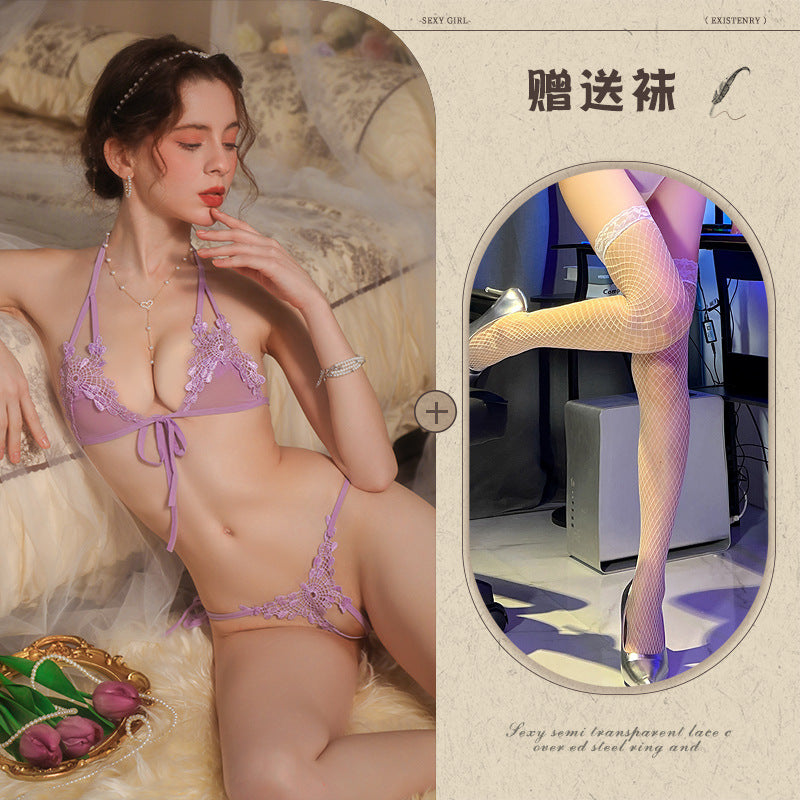 New Sexy Three-Piece Lingerie Set, No Need to Remove Bikini, Open Crotch, Tempting Plus Size Women's Set