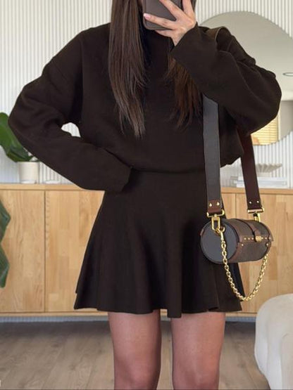 Women's Casual Half-High Neck Long Sleeve Knit Dress, Plain Color Loose-Fitting Sweater Dress, Fall & Winter Fashion - Seldom Seen Styles