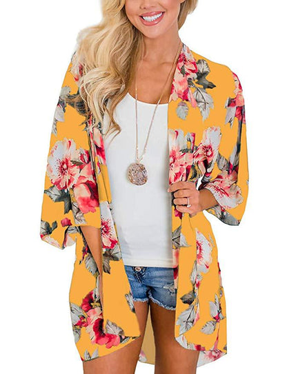 Women's Beach Cover up Swimsuit Kimono with Bohemian Floral Print, Loose Casual Resort Wear - Seldom Seen Styles