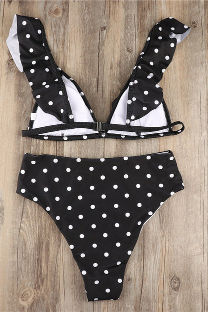 Polka Dot High Waist Ruffle Bikini - Seldom Seen Styles