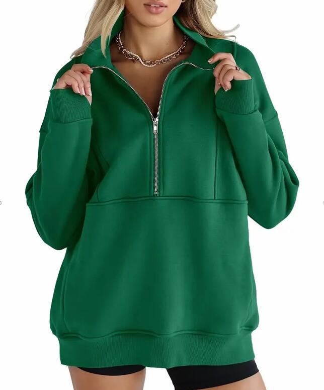 Women's Half Zip Sweatshirts Fleece Stand Collar Long Sleeve Thumb Hole Oversized Pullovers with Pockets - Seldom Seen Styles