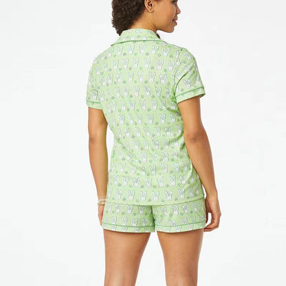 Womens Pajamas Set, 2PCS Button Down Vacation Monkey Beach Shorts Set Y2k Loungewear Pjs for Birthday Valentines Gift