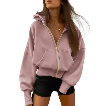 Women's Gold Zipper Hoodie Long Sleeve Fleece Y2K Style Casual Sweatshirt with Pockets for Fall Winter Clothes - Seldom Seen Styles