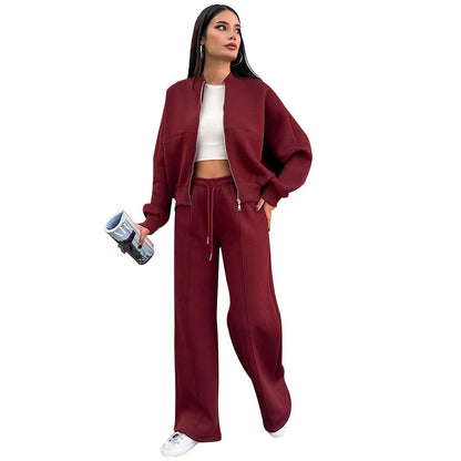 Sporty Two-piece Set Women's Plain Mock Neck Zip Up Jacket & Pocket Drawstring Waist Sweatpants Sports Sweat Suit, Sports Cozy Breathable Outfits Tracksuits for Daily Outdoor Wear, Tracksuit Set, Ladies Sportswear for All Seasons
