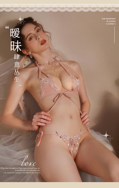 New Sexy Three-Piece Lingerie Set, No Need to Remove Bikini, Open Crotch, Tempting Plus Size Women's Set