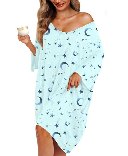 Plus Size Nightgown for Women V-Neck Sleep  Dress Pjs Lounge Short Sleeves Sleepwear With Pocket Fit S-5XL Pajamas Elastic Loungewear Breathable Fabric - Seldom Seen Styles