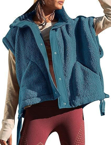 Women’s Warm Sherpa Fleece Vest Casual Cozy Sleeveless Button Down Sherpa Jacket Outerwear with Pockets - Seldom Seen Styles