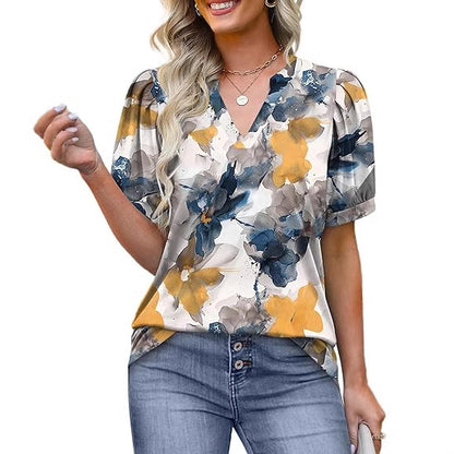 Womens Tops Summer Short Sleeve V Neck Blouses Business Casual Loose Fit Tshirts Trendy Fashion Outfits - Seldom Seen Styles