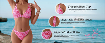 Women's 2 Piece Floral Print Swimsuit Triangle String High Cut Bikini Sets Bathing Suit