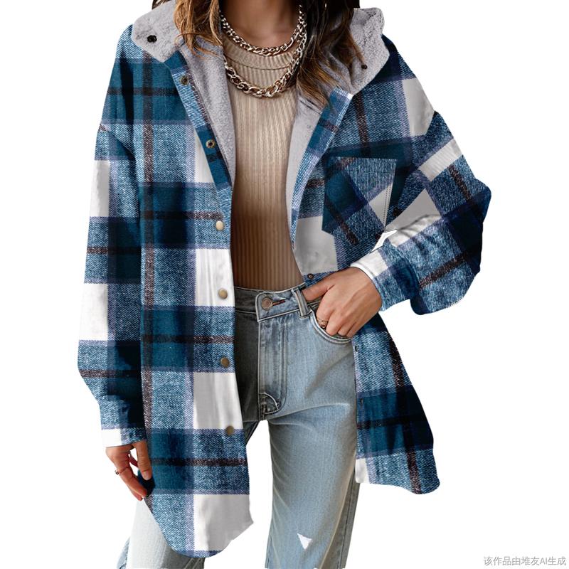 Women's Flannel Hooded Plaid 2025 Shacket Thick Coat Winter Coat for Warmth Button down Warm and Fuzzy Fleece Jacket - Seldom Seen Styles