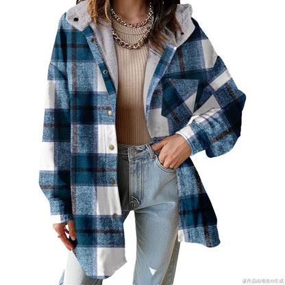 Women's Flannel Hooded Plaid 2025 Shacket Thick Coat Winter Coat for Warmth Button down Warm and Fuzzy Fleece Jacket - Seldom Seen Styles