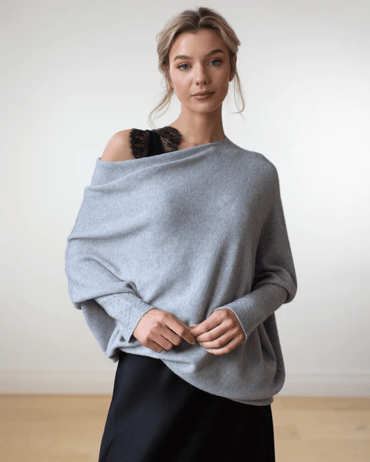 Asymmetrical Off-Shoulder Draped Knit Sweater for Women