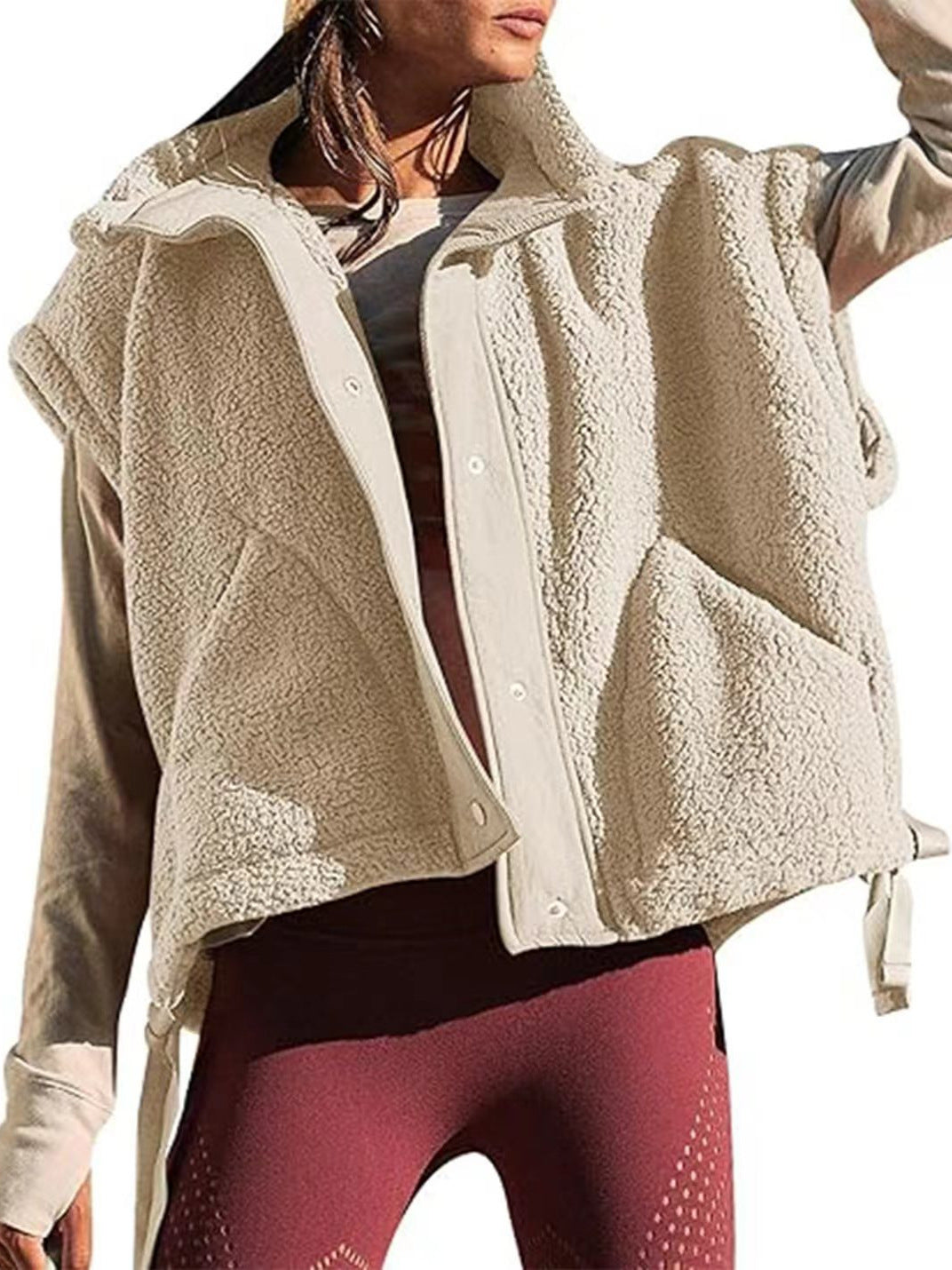 Women’s Warm Sherpa Fleece Vest Casual Cozy Sleeveless Button Down Sherpa Jacket Outerwear with Pockets - Seldom Seen Styles