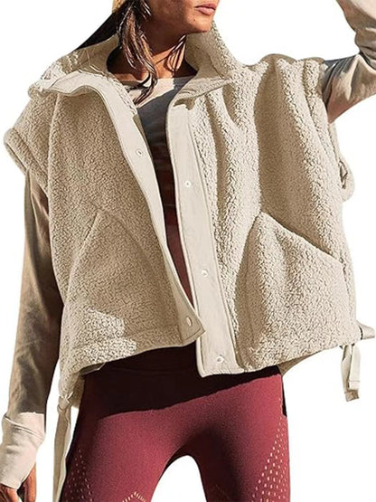 Women’s Warm Sherpa Fleece Vest Casual Cozy Sleeveless Button Down Sherpa Jacket Outerwear with Pockets - Seldom Seen Styles