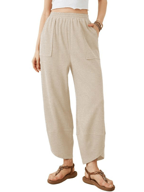 Womens Baggy Wide Leg Pants Casual Elastic Waisted Palazzo Harem Pants with Pockets Baggy Sweatpants Teacher Outfits Bohemian Trousers Loose Wideleg Bottom - Seldom Seen Styles