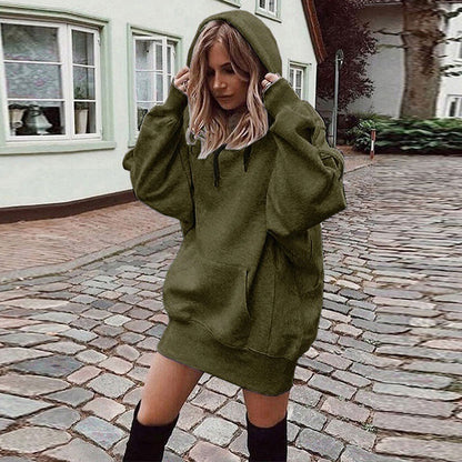 Hoodie Dress for Women 2025 Fall Long Sleeve Fleece Pullover Sweatshirts Oversized Hoodies with Kangaroo Pocket - Seldom Seen Styles