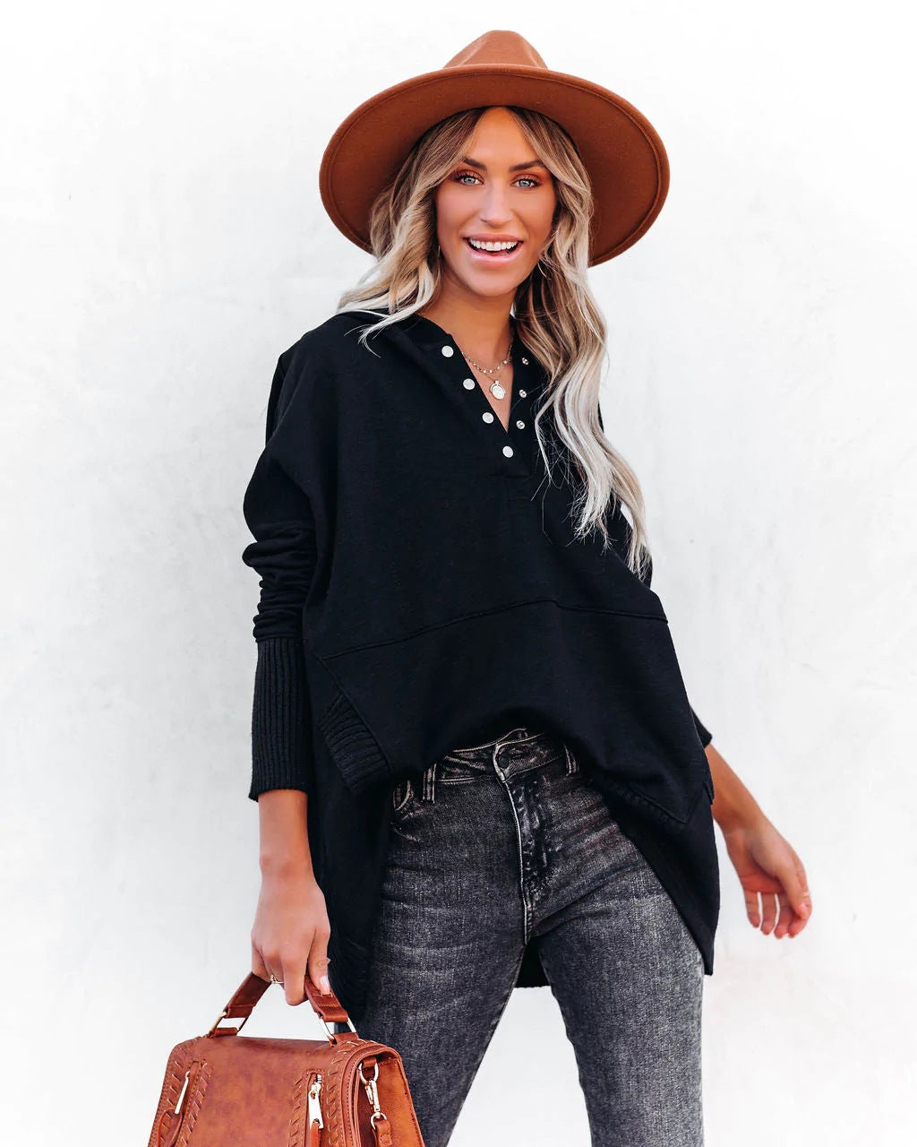 Women's Casual Oversized Sweatshirts Hoodies Button V Neck Long Sleeve Cotton Henley Pullover Hooded Tops 2025 Womenswear Winter Outfits Clothes