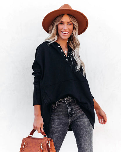 Women's Casual Oversized Sweatshirts Hoodies Button V Neck Long Sleeve Cotton Henley Pullover Hooded Tops 2025 Womenswear Winter Outfits Clothes