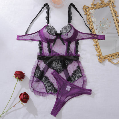 Sexy Color-Block Mesh See-Through Lingerie Hollow Out Backless No-Remove Temptation Erotic Bodysuit with Underwire - Seldom Seen Styles