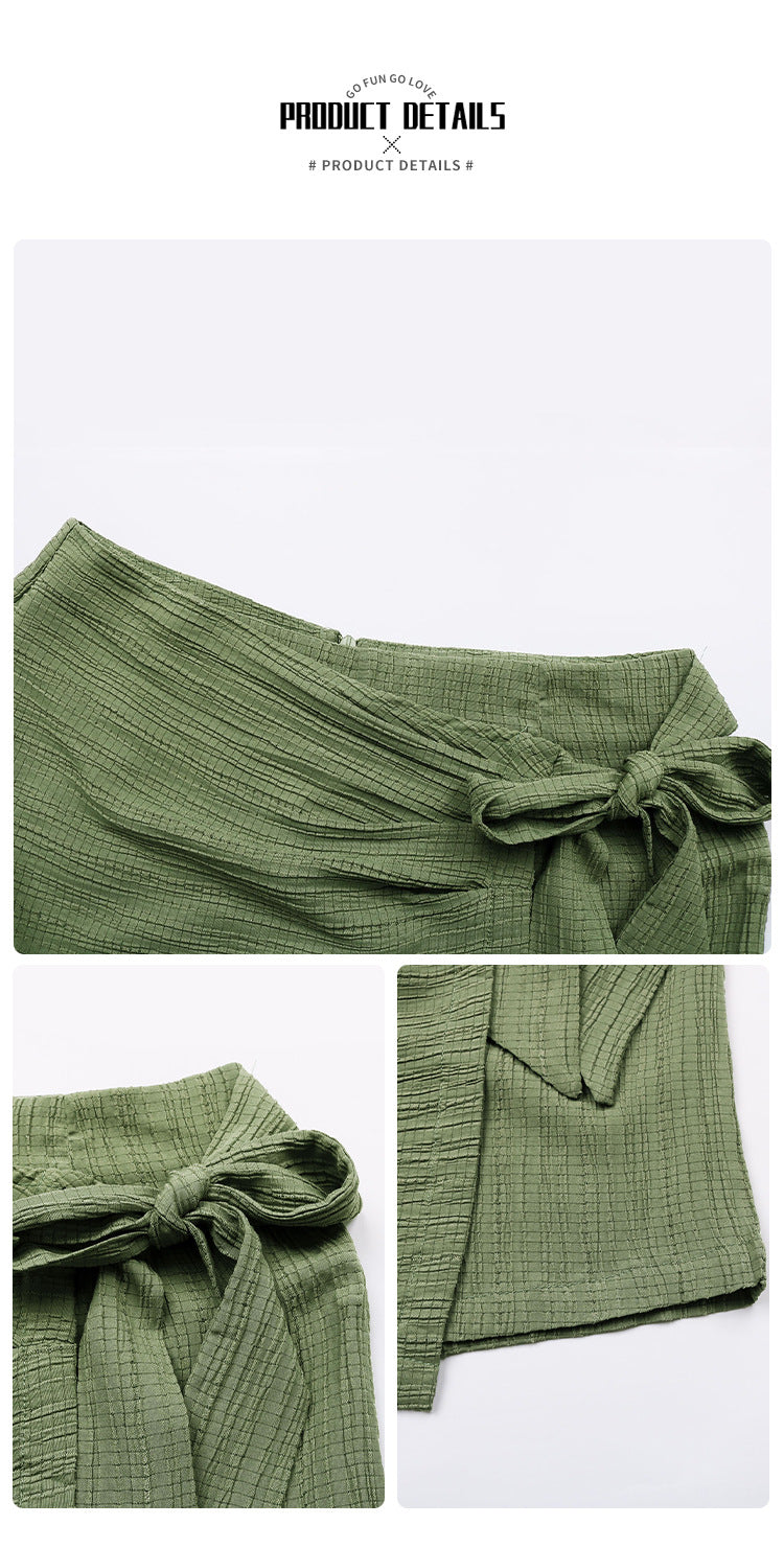 Fashion Beach Skirt Asymmetric Solid Color Self-Tie Mini Skirt Beach Outfits Women