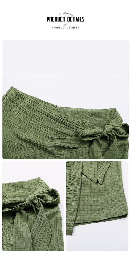 Fashion Beach Skirt Asymmetric Solid Color Self-Tie Mini Skirt Beach Outfits Women
