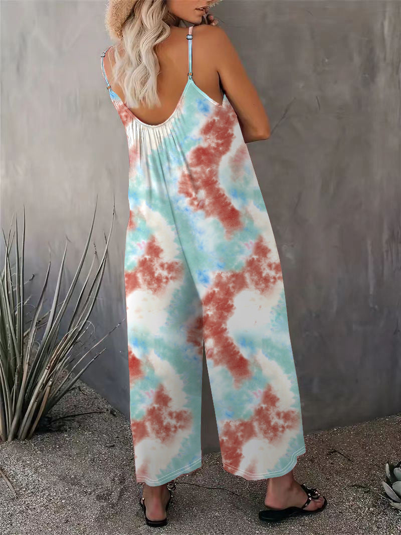 2025 Summer New Women's Casual Ladies' Strap Jumpsuit Pants New Printed Sleeveless Romper for Women
