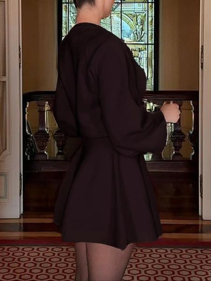 Women's Casual Half-High Neck Long Sleeve Knit Dress, Plain Color Loose-Fitting Sweater Dress, Fall & Winter Fashion - Seldom Seen Styles