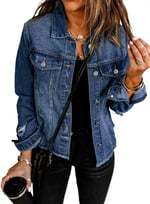 Women's Jean Jackets Casual Non Stretch Boyfriend Washed Coats Distressed Ripped Lapel Long Sleeve Denim Outwear Tops 2025 Spring Womenswear Outfits Dealsforyoudays - Seldom Seen Styles