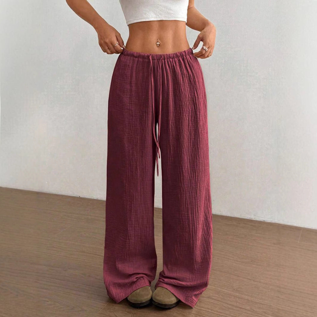 Womens Cotton Linen Palazzo Pants Drawstring Elastic Waist Casual Wide Leg Trousers with Pockets - Seldom Seen Styles