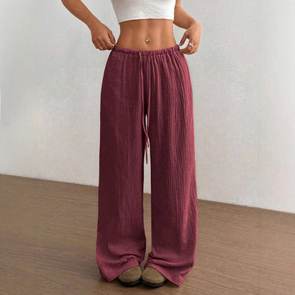 Womens Cotton Linen Palazzo Pants Drawstring Elastic Waist Casual Wide Leg Trousers with Pockets - Seldom Seen Styles