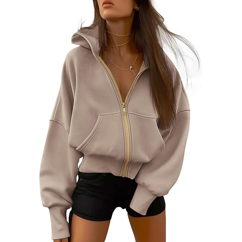 Women's Gold Zipper Hoodie Long Sleeve Fleece Y2K Style Casual Sweatshirt with Pockets for Fall Winter Clothes - Seldom Seen Styles