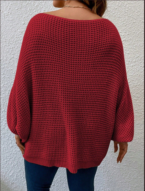 【Plus Size】 Solid Batwing Sleeve Boat Neck Sweater, Fall Outfits,-Casual Long Sleeve Jumper for Fall, Women's Plus Clothing for Daily Wear,-Back To School Outfit - Seldom Seen Styles