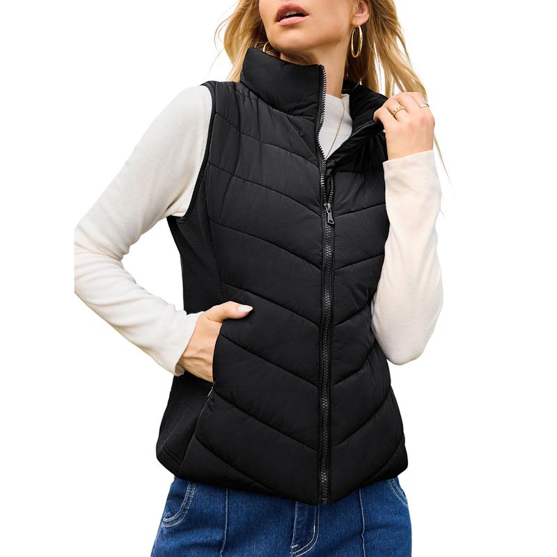 Puffer Vest Women Sleeveless Zip Up Outerwear Stand Collar Quilted Vest Warm Winter Jackets Coats with Pocket - Seldom Seen Styles