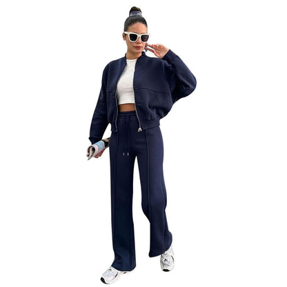 Sporty Two-piece Set Women's Plain Mock Neck Zip Up Jacket & Pocket Drawstring Waist Sweatpants Sports Sweat Suit, Sports Cozy Breathable Outfits Tracksuits for Daily Outdoor Wear, Tracksuit Set, Ladies Sportswear for All Seasons