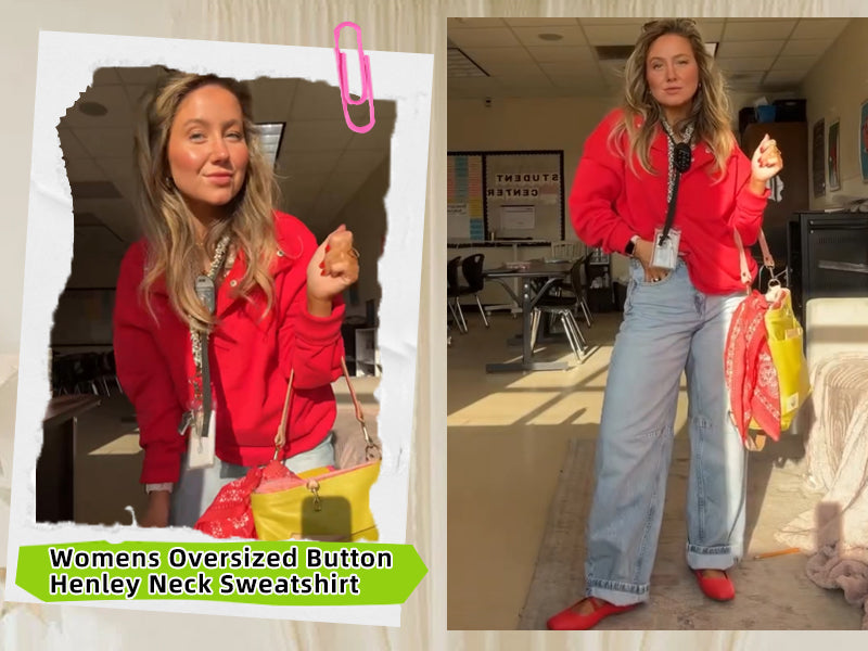 Sweatshirt for Women Oversized Casual Long Sleeve Button Henley Neck Pullover Tops Fashion Outfits Clothes