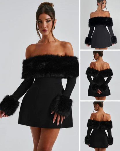 Black fur dress