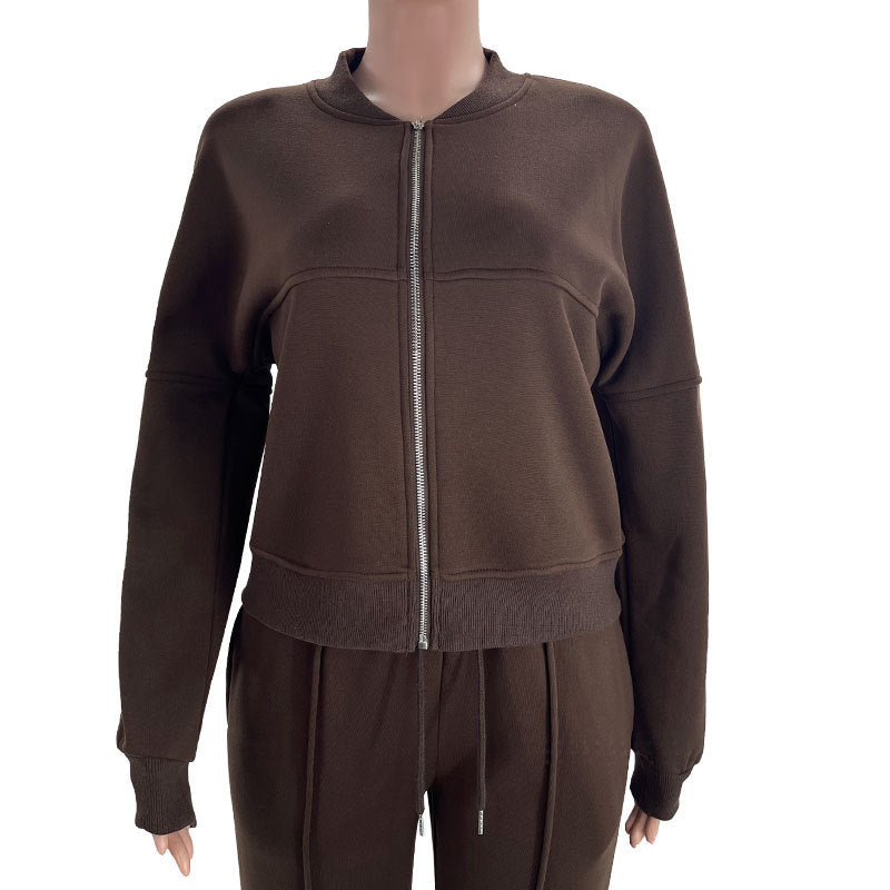 Sporty Two-piece Set Women's Plain Mock Neck Zip Up Jacket & Pocket Drawstring Waist Sweatpants Sports Sweat Suit, Sports Cozy Breathable Outfits Tracksuits for Daily Outdoor Wear, Tracksuit Set, Ladies Sportswear for All Seasons