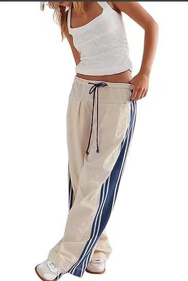 Women Y2k Track Pants Side Striped Wide Leg Baggy Pants Casual Drawstring Waist Parachute Sweatpants Streetwear - Seldom Seen Styles